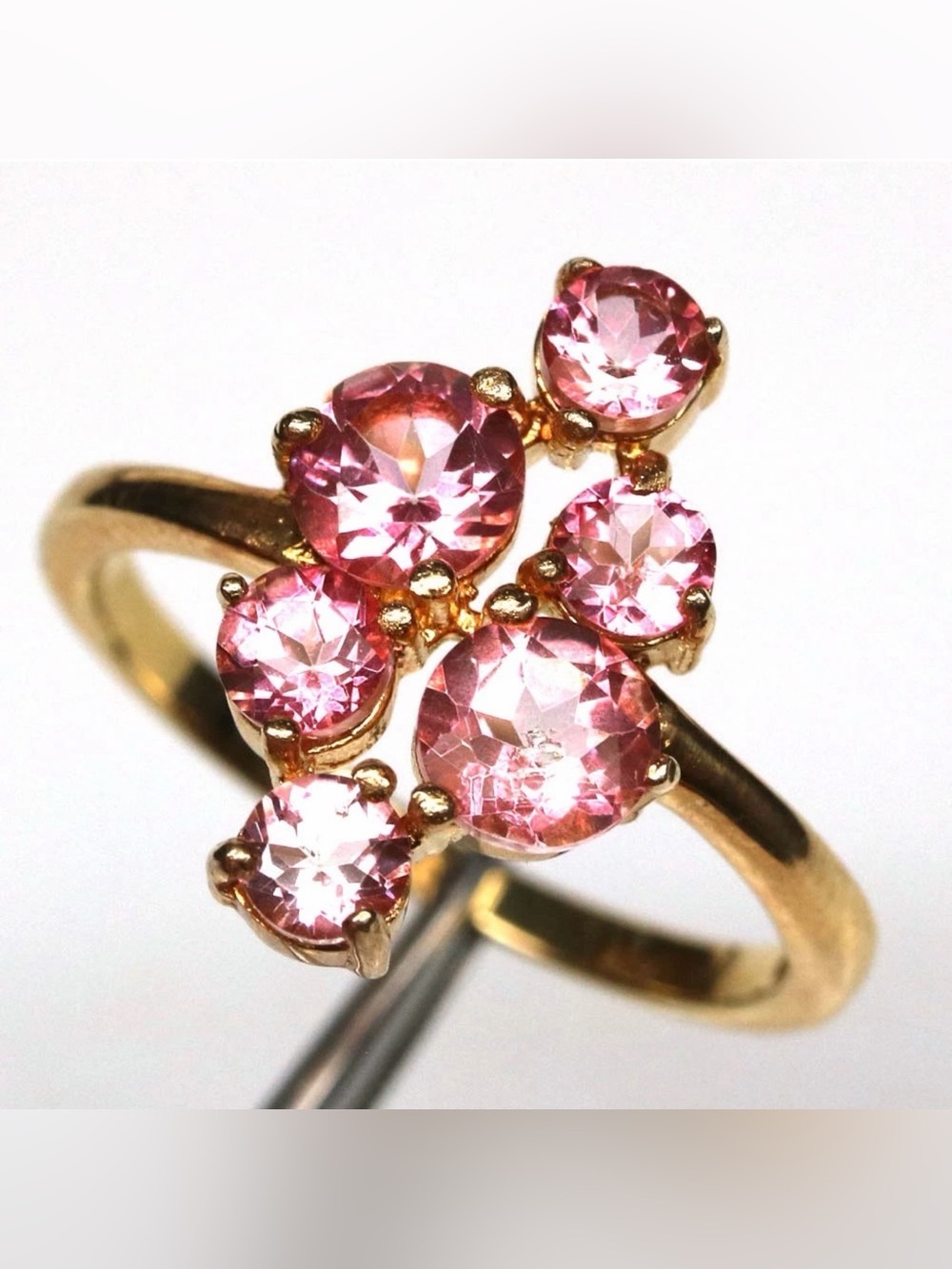 Stunning 2.27CT Pink Mystic Topaz Ring 925 Sterling Silver w/ 18K Gold Sz 6.75
